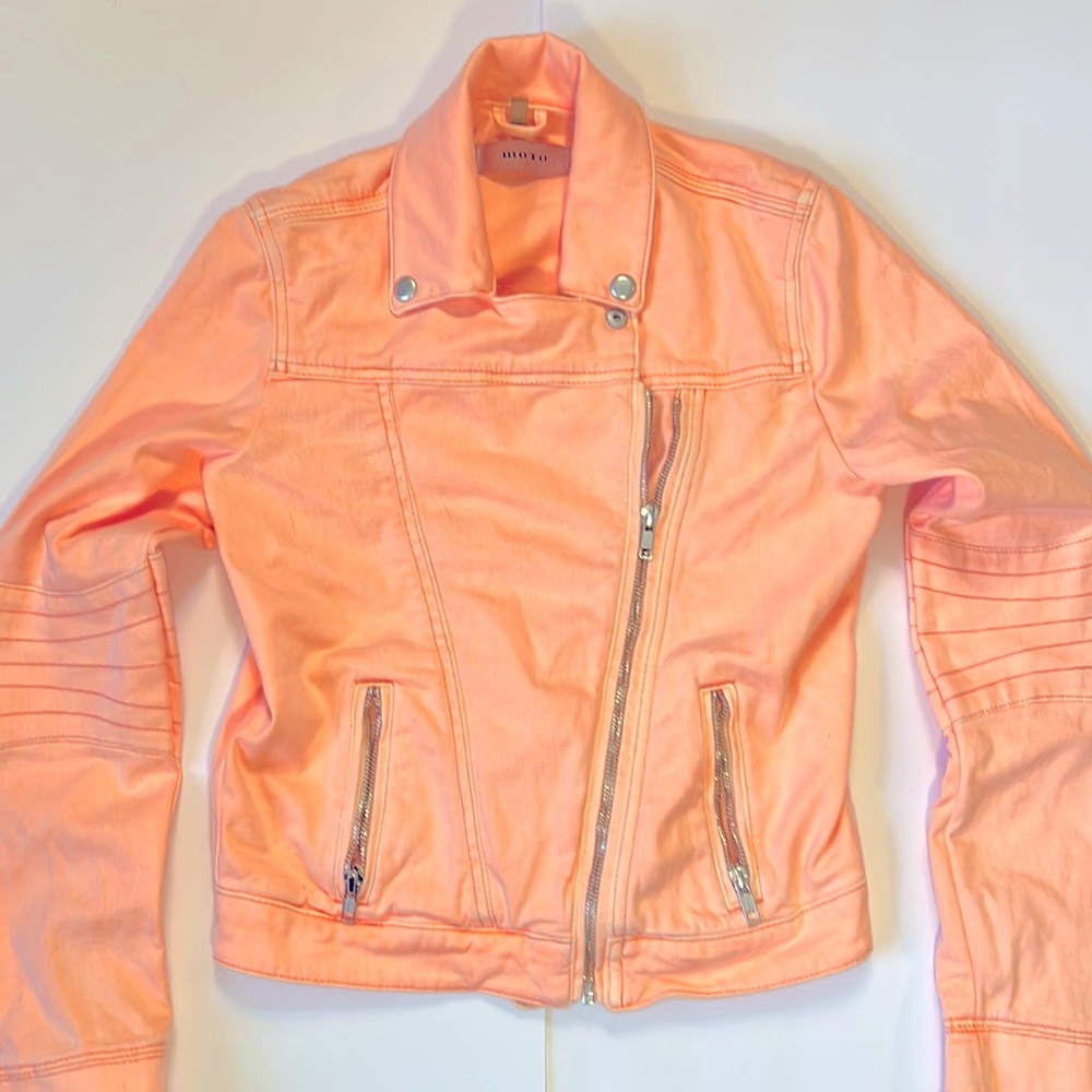 Topshop Moto Cropped Jacket Size 4 Tangerine Peach Fuzz